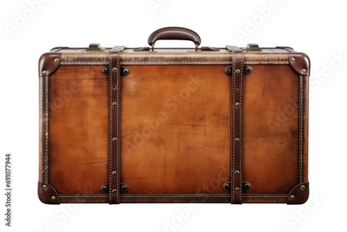Vintage old brown suitcase isolated on transparent or white background