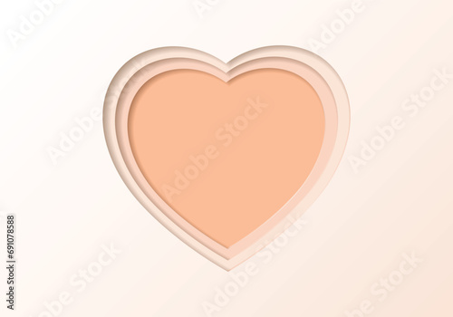 Paper cut out heart-shaped into layers. 3D gradient background. Color trend of 2024 Peach fuzz. Design texture elements for banners, posters, backdrops, walls, wallpaper. Vector illustration.