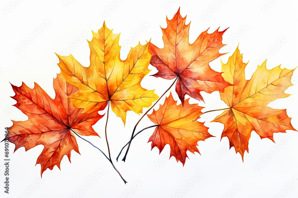 Fototapeta premium Three Maple Leaves in Vibrant Autumn Colors