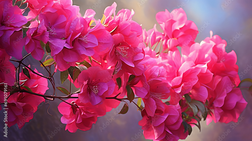 The charm of Bougainvillea flowers, bathed in the warm glow of late afternoon sunlight. Generative Ai