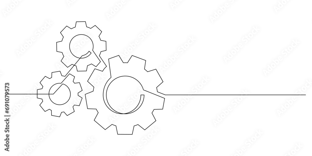 gears cogwheel continuous one line drawing minimalism mechanical engineering concept thin line - obrazy, fototapety, plakaty 