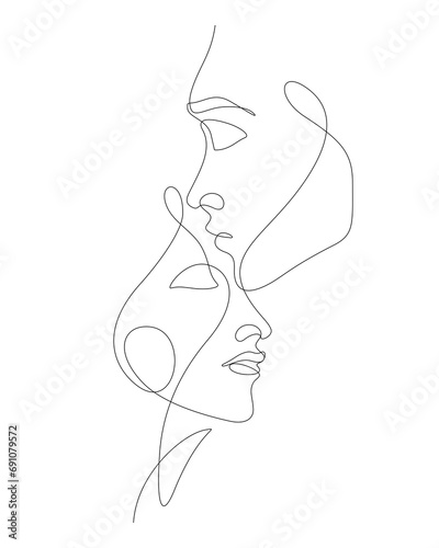 forehead kiss of couple decorative art continuous one line drawing