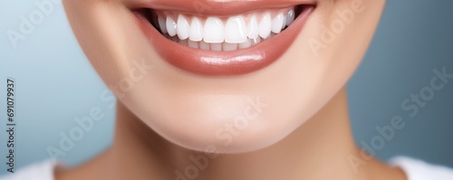 Young woman with perfect healthy pearly white teeth smile. 