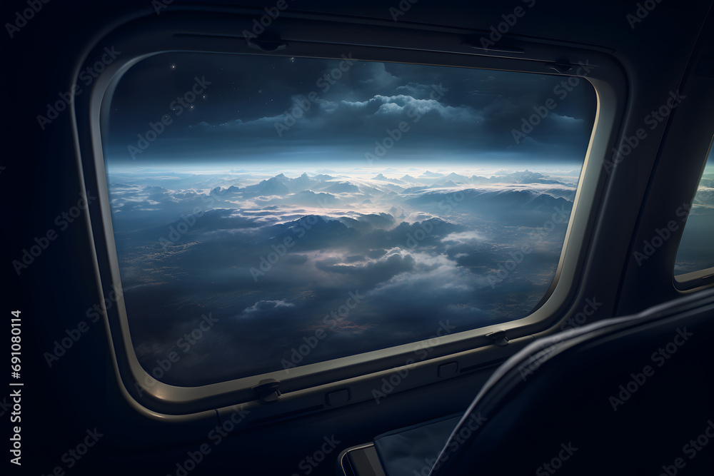 Himmelserwachen: Faszinierender Blick aus einem Flugzeugfenster auf endlose Horizonte Himmelserwachen: Faszinierender Blick aus einem Flugzeugfenster auf endlose Horizonte