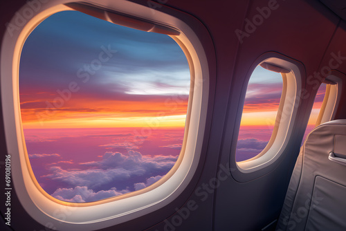 Himmelserwachen  Faszinierender Blick aus einem Flugzeugfenster auf endlose Horizonte