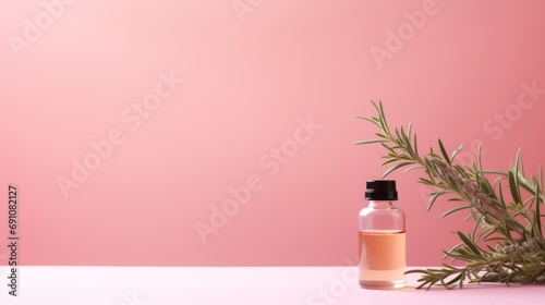 Tea tree branch and bottle with space for text. photo