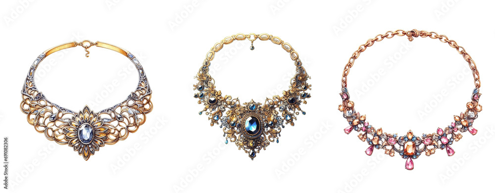 Watercolor elegant necklace on white background Watercolor elegant necklace on white background