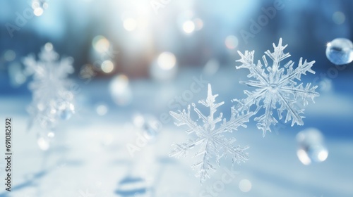 Snowflake shaped bokeh. Combined with blue background. Christmas concept. © Werckmeister
