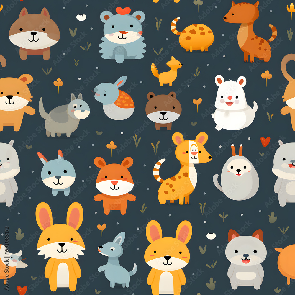 Obraz premium children's illustration patterns, animals, clouds, cute fabric prints, paper for wallpaper
