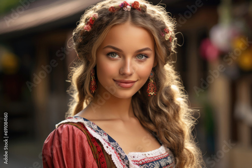 Cute young beautiful Dutch woman in national costume © Venka