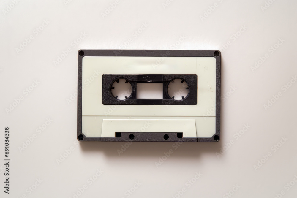 An old cassette isolated on white background, template and mockup, png analog tape, generated by AI.