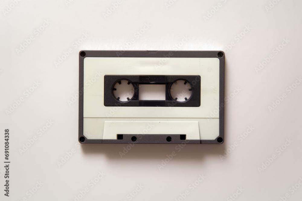 Fototapeta premium An old cassette isolated on white background, template and mockup, png analog tape, generated by AI.