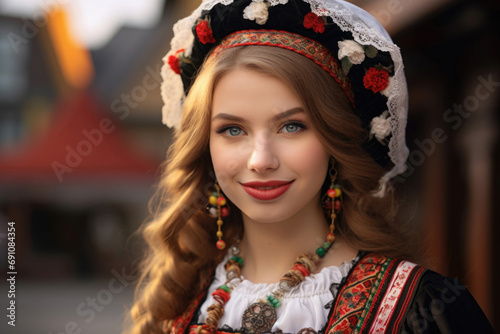 Cute young beautiful Dutch woman in national costume