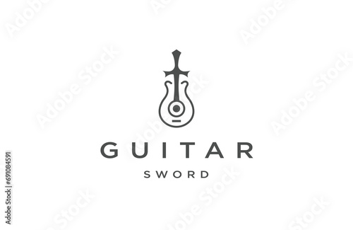 Guitar and sword logo icon design template