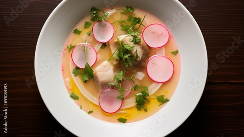 Encebollado: Minimalist Style Hearty Fish Soup with Yuca and Pickled Onion