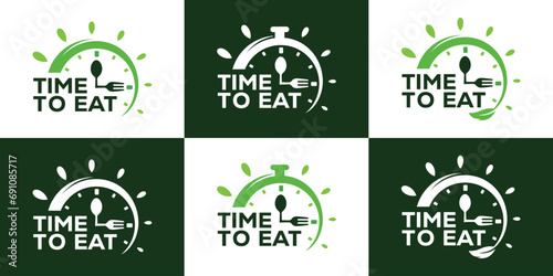 Time To Eat Logo Design. Spoon Fork Clock Time Concept for Restaurant Healthy Logo. Icon Symbol Vector Design Template.