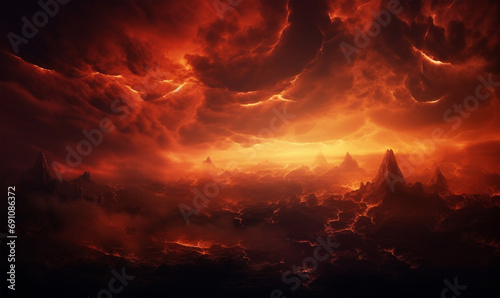 fire clouds adorn the sky, a cosmic ballet where celestial flames weave tales of passionate combustion. photo
