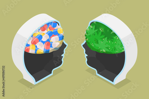 3D Isometric Flat Vector Illustration of Marijuana Medical Use, Research Cannabinol Effect in Medicine