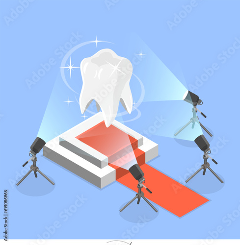 3D Isometric Flat Vector Illustration of Teeth Whitening, Deep Cleaning, Dental Care