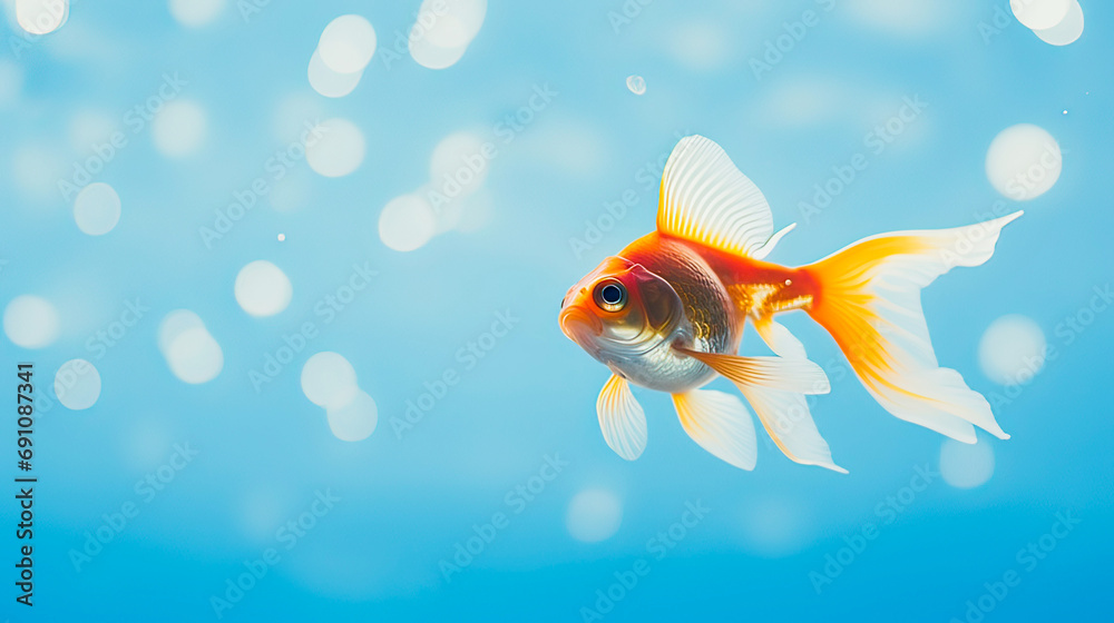 goldfish swimming in the water blue and yellow
