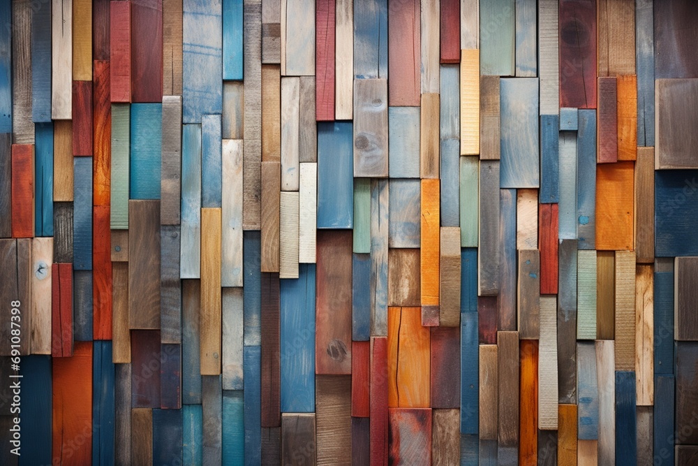 An epoxy wall texture that looks like a patchwork of different colored wood planks - obrazy, fototapety, plakaty 