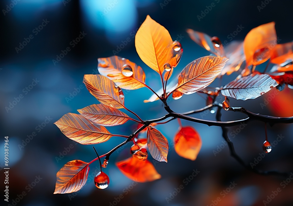 Colorful autumn leaf against blurred background. Panoramic banner with fall colors. Minimalist 