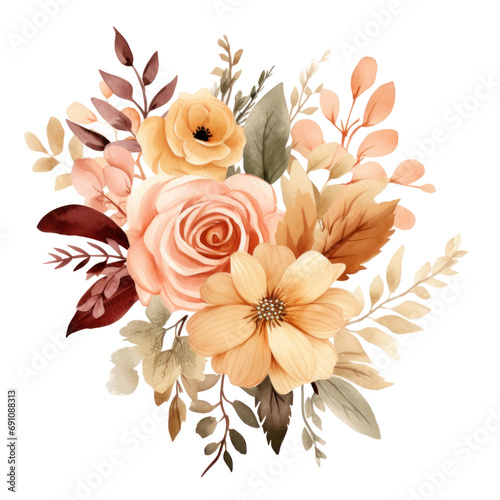 autumn bouquet clip art, watercolor floral bouquet image