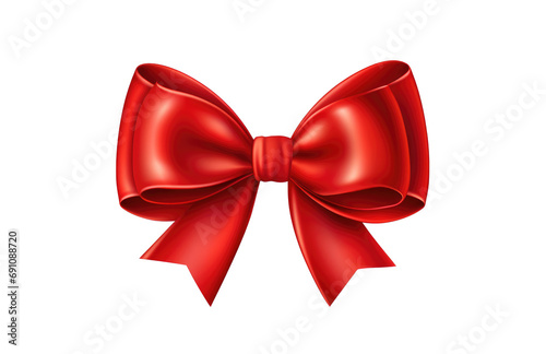a red bow with a red ribbon tied around, isolated
