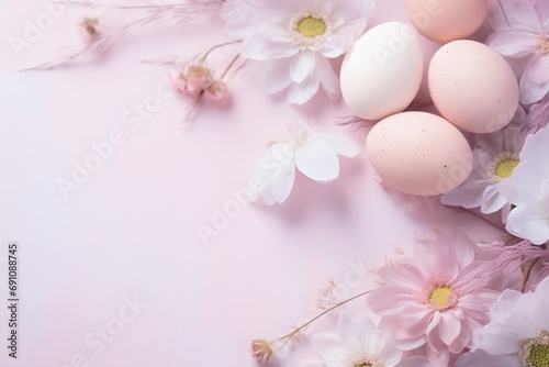 A  Happy Easter  banner delicate color scheme with a place to copy it. Traditional colored Easter eggs with various ornaments. Illustration  Design