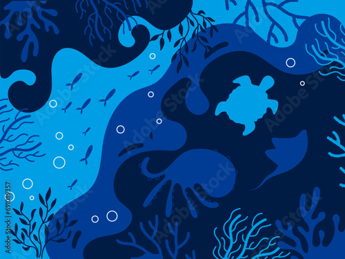 Underwater sea ocean world fish abstract concept. Vector graphic design illustration