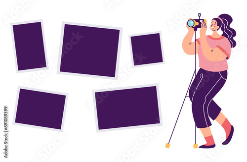Thotograph taking photo studio photography photoshoot concept. Vector design graphic illustration
