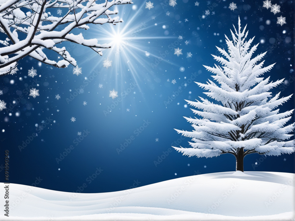 Winter christmas background with snow tree and lots of copy space Winter christmas background with snow tree and lots of copy space