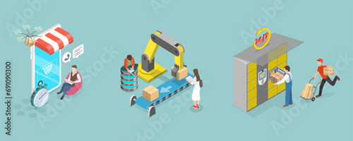 3D Isometric Flat Vector Illustration of Post Delivery Service, Automated Warehouse