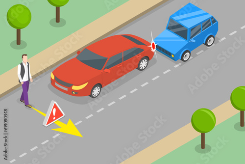 Fototapeta Naklejka Na Ścianę i Meble -  3D Isometric Flat Vector Illustration of Pedestrian Safety Rules, Crossing a Road