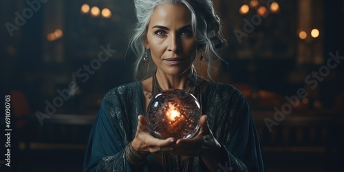 An astrologer or fortune teller woman reads the future and fate. Horoscope concept. Generative AI