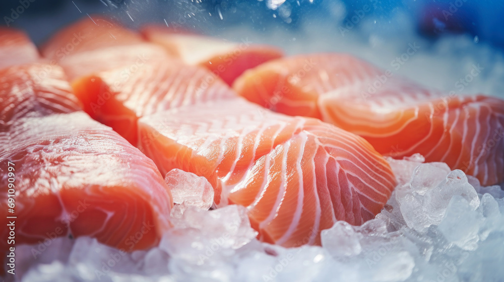 The freshest steak or fillet of fresh Atlantic salmon with herbs. Fresh fish chilled in ice. close-up. Ready to eat. The freshest steak or fillet of fresh Atlantic salmon with herbs. Fresh fish chilled in ice. close-up. Ready to eat.