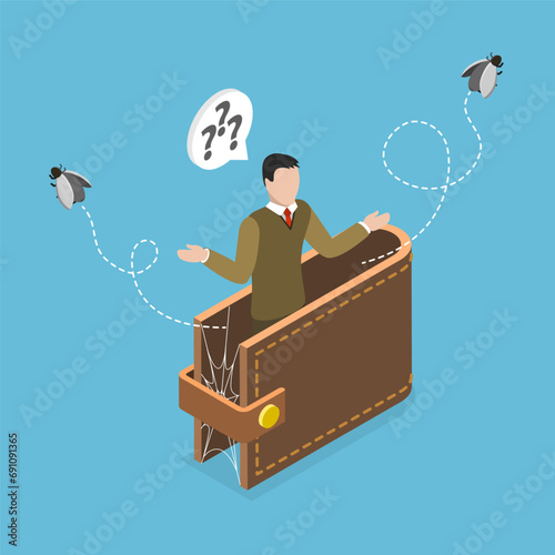 3D Isometric Flat Vector Illustration of Bankrupt, Financial Problems and Poverty