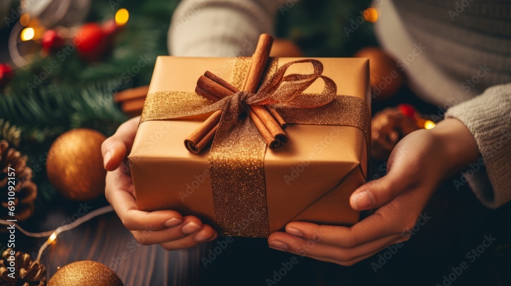 Christmas Gift Packaging Female Hands at Work Christmas Gift Packaging Female Hands at Work