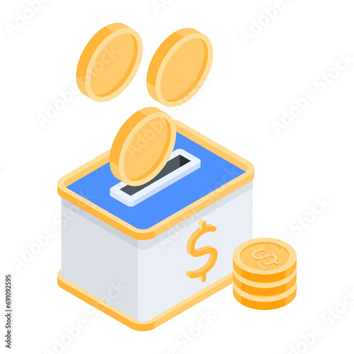 Latest isometric icon depicting cash box 
