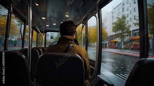 Through the window of the bus: a lone passenger in the stream of city fuss © Jūlija