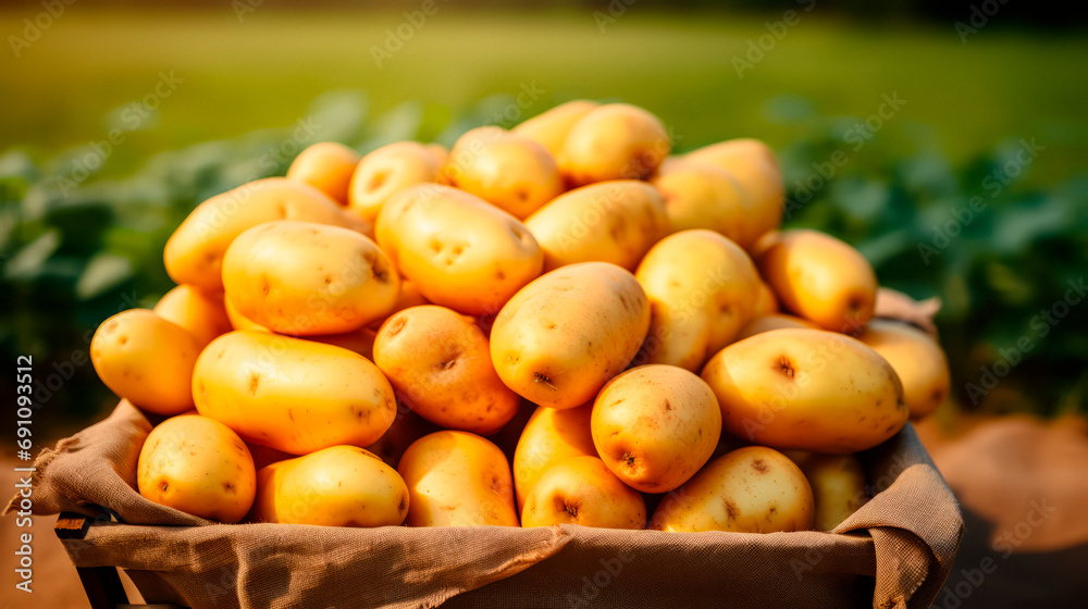close up of a tray full of delicious freshly picked farm fresh potatoes, organic product. view from above. AI generate close up of a tray full of delicious freshly picked farm fresh potatoes, organic product. view from above. AI generate