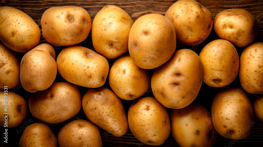 close up of a tray full of delicious freshly picked farm fresh potatoes, organic product. view from above. AI generate close up of a tray full of delicious freshly picked farm fresh potatoes, organic product. view from above. AI generate