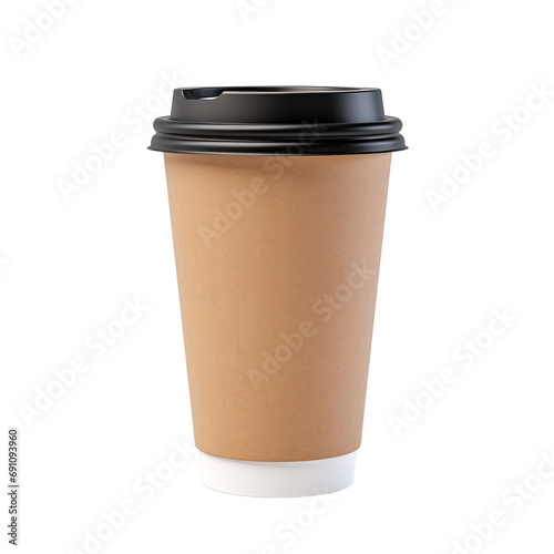 Cardboard coffee cup with black plastic lid isolated background