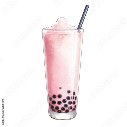 Bubble tea, or Boba Tea, in a cup, isolated on transparent background