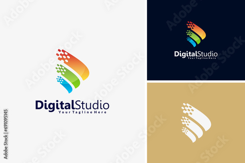 Abstract digital studio logo design vector, technology logo design template