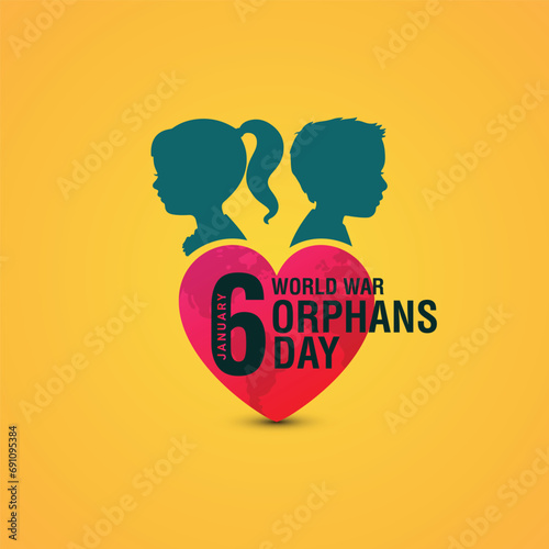 Creative Template Design for Vector Illustration of World War Orphans Day. War Orphans Banner Design, Suitable for Posters, Banners, campaigns and greeting cards. Editable Illustration of Orphan Kids.