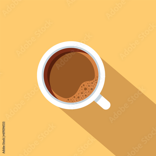 cup of coffee with foam. Minimalistic cup of latte with long shadow. Cappuccino, view from above. Top View. Modern design flat vector illustration.