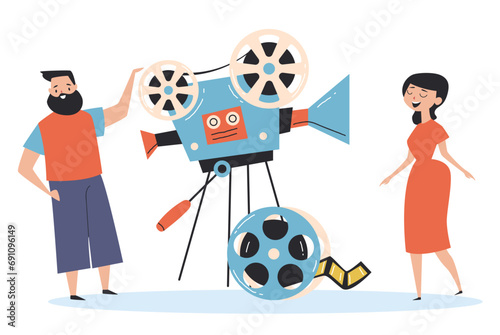 Video production motion studio film movie making concept. Vector design graphic illustration