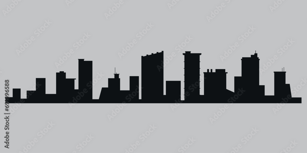 Silhouette of city landscape. Vector on a gray background