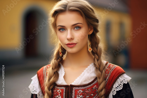 Cute young beautiful German woman in national costume © Venka